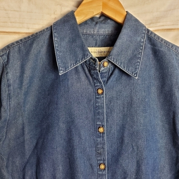 Marisa Christina Vintage 90's Denim Button Down 3/4 Sleeve Blouse Size Large - Picture 2 of 9